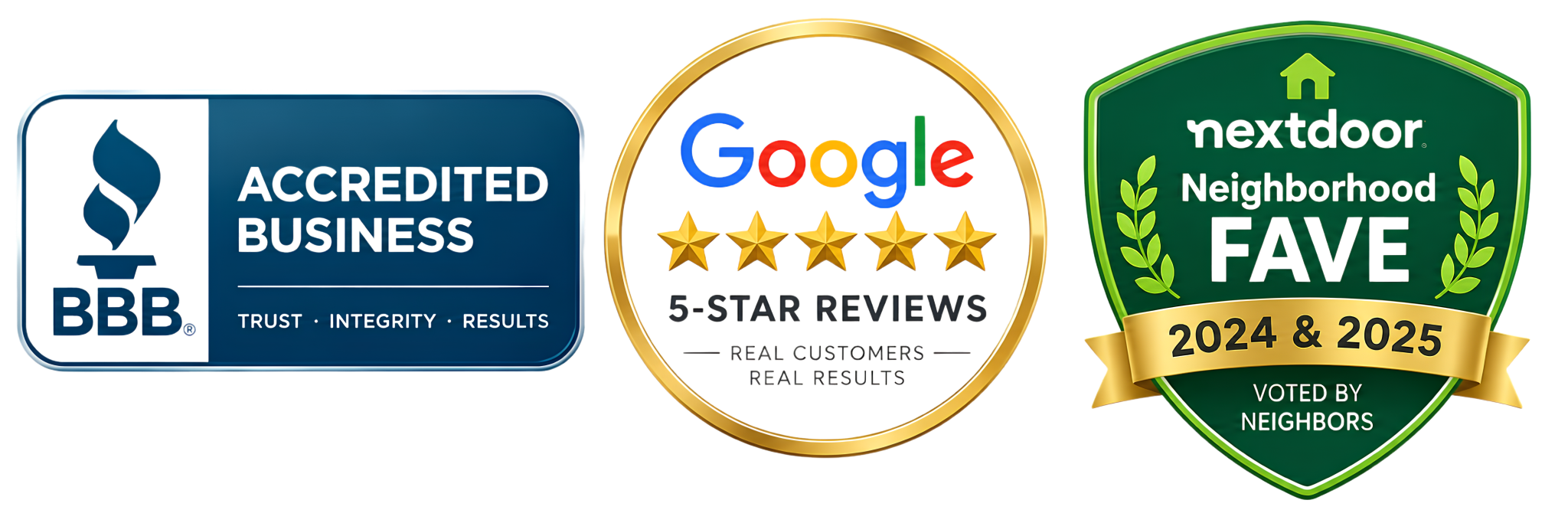 WCHUSS Services BBB Accredited Business, Google 5-Star Reviews and Nextdoor Neighborhood Fave recognition